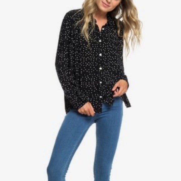 Roxy Black and White Polka Dot Button Down Shirt - Picture 5 of 14